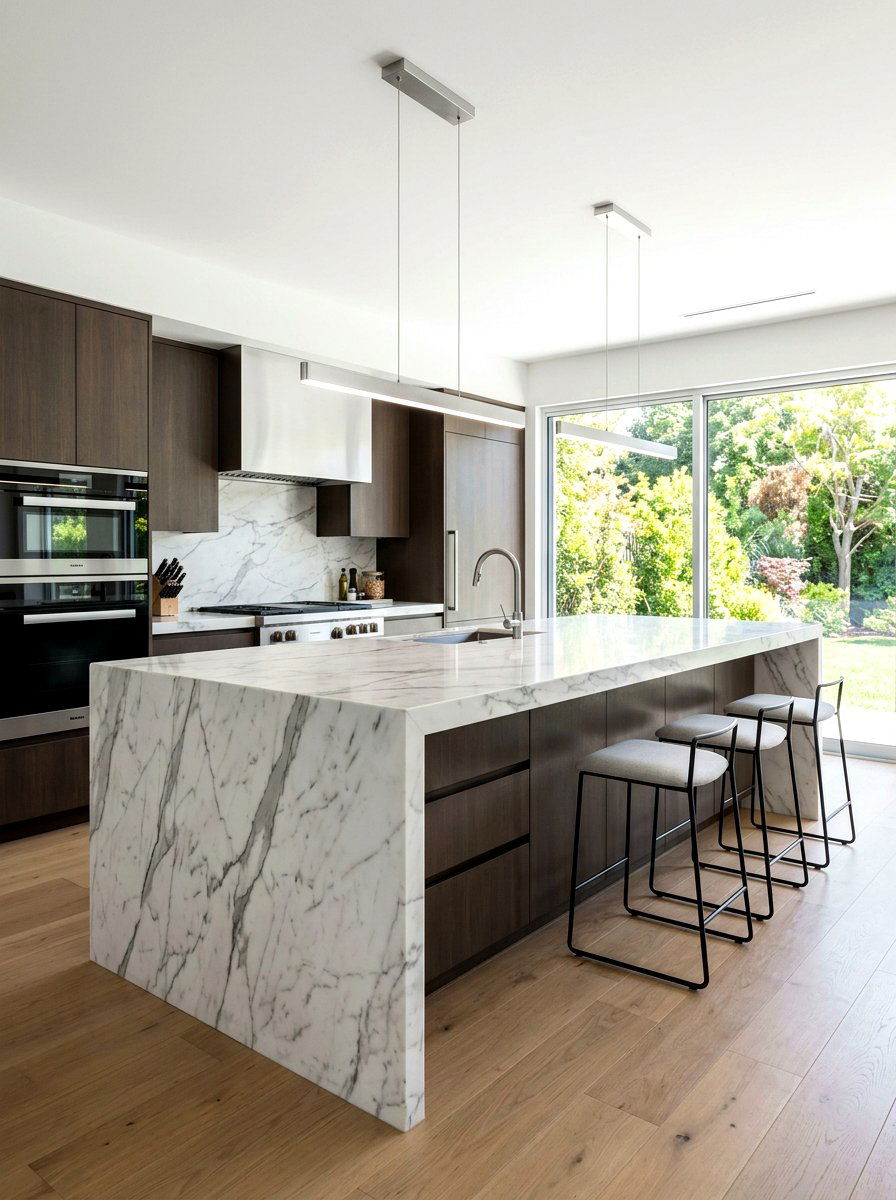 Waterfall island pendant alignment - 30 island pendant spacing ideas