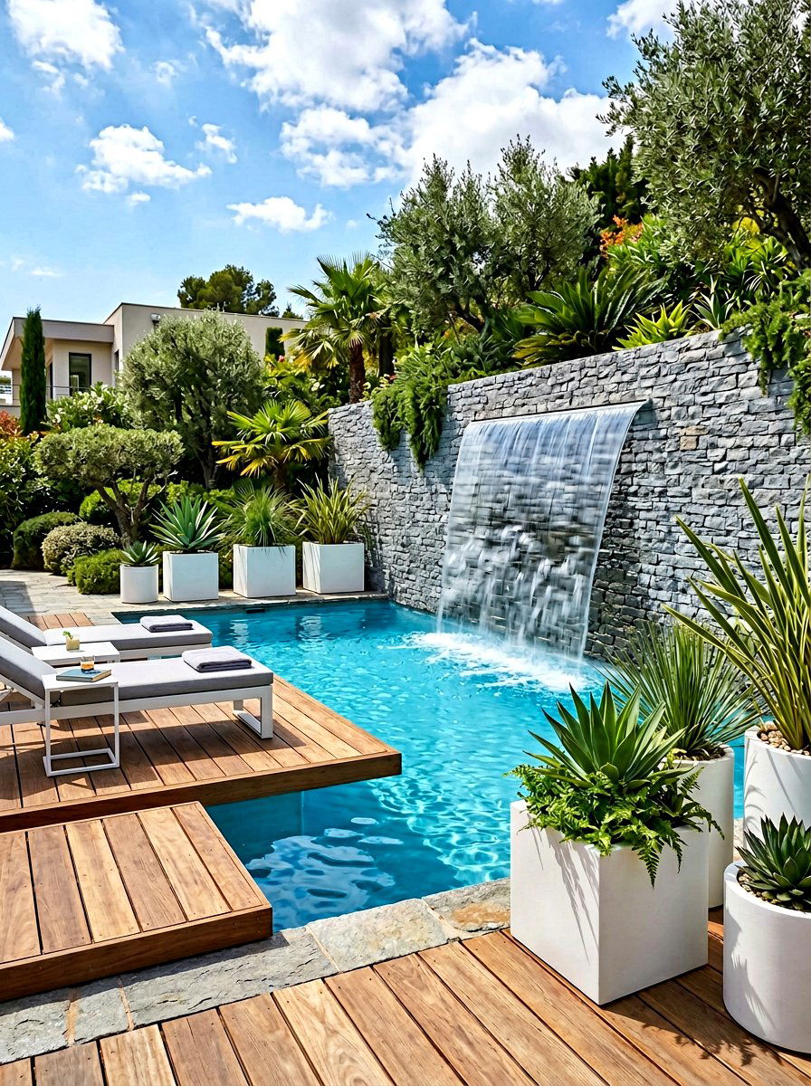 Waterfall wall pool - 30 modern pool ideas