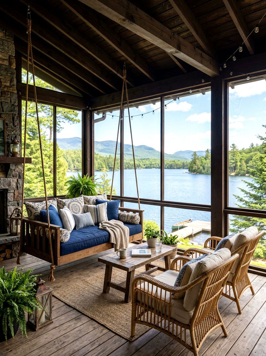 Waterfront cabin screened porch - 30 lake cabin decor ideas