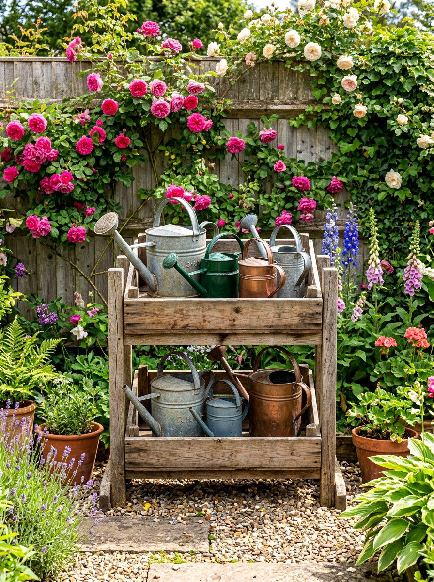 Watering Can Crate Rack - 30 garden crate storage ideas