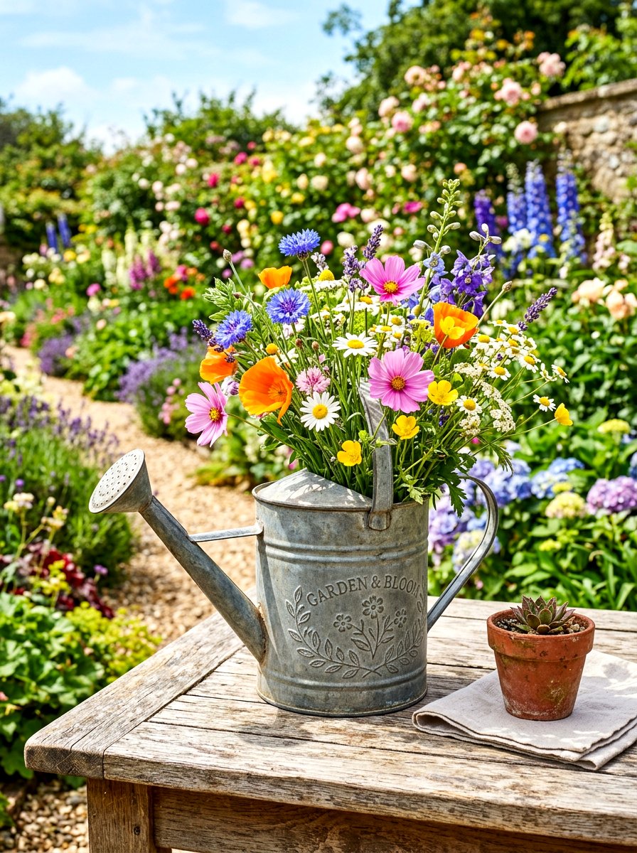 Watering can centerpiece - 30 garden inspired tablescape ideas
