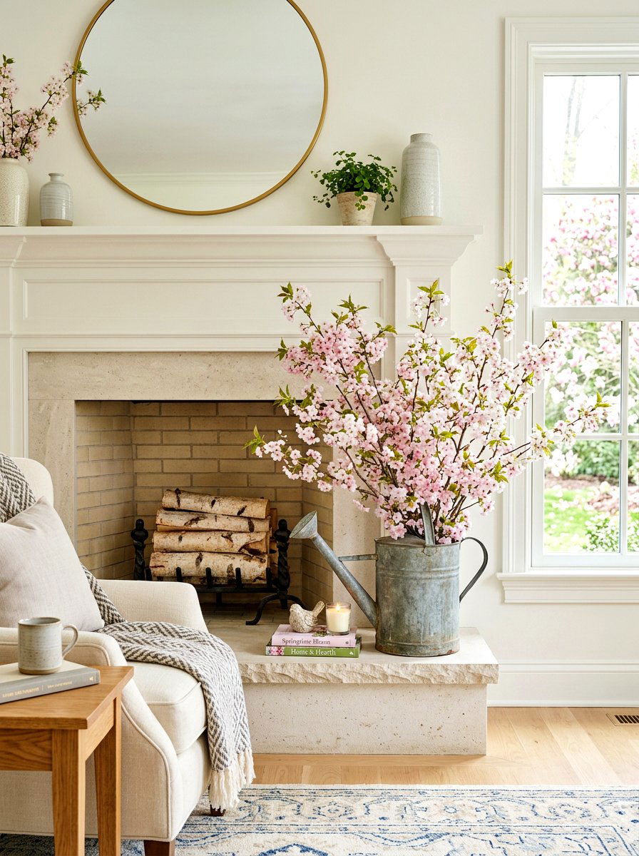 Watering can floral display - 30 garden inspired spring decor ideas
