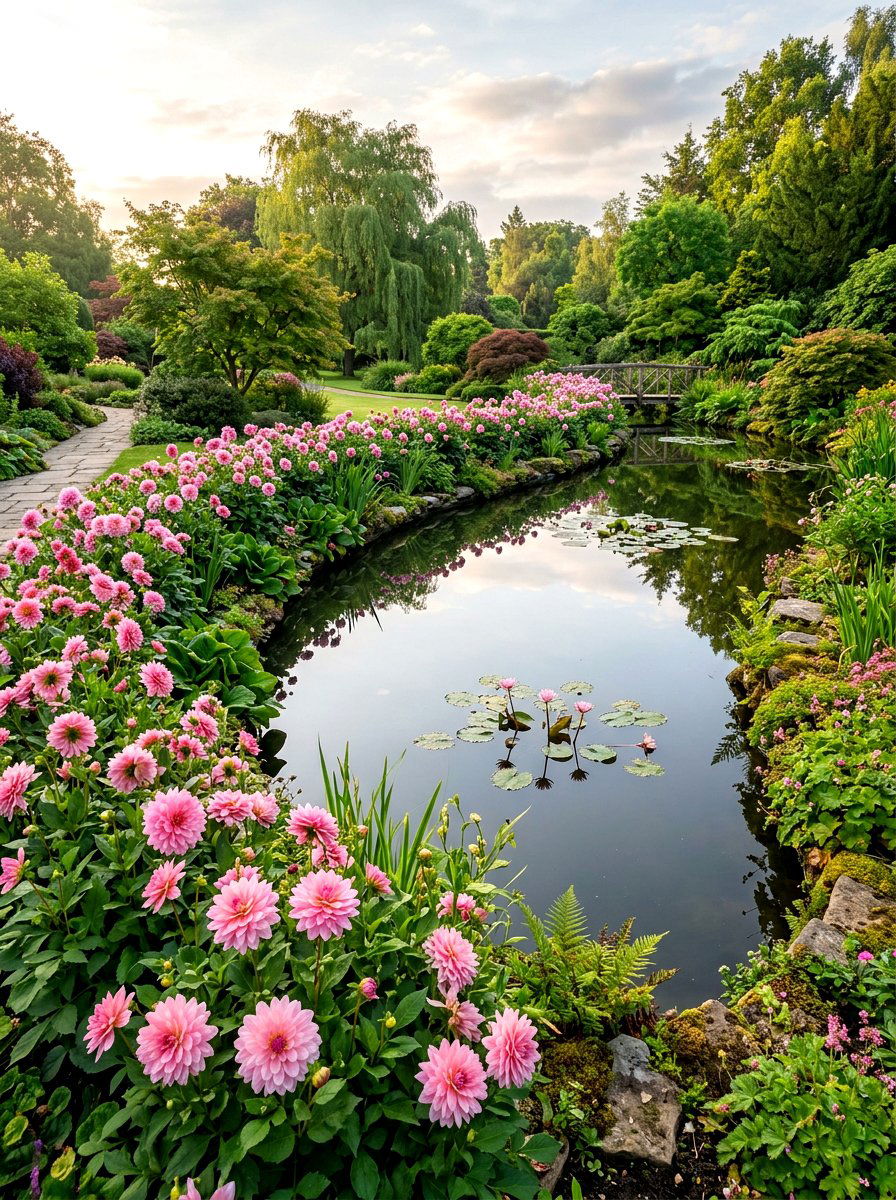 Waterlily Dahlia Reflection Pool - 30 dahlia garden ideas