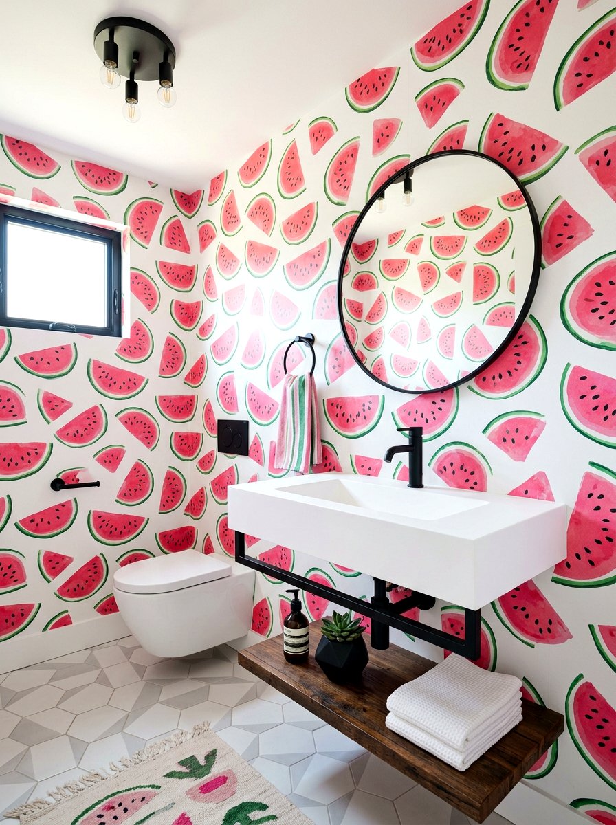 Watermelon Wallpaper - 30 fruit wallpaper powder room ideas