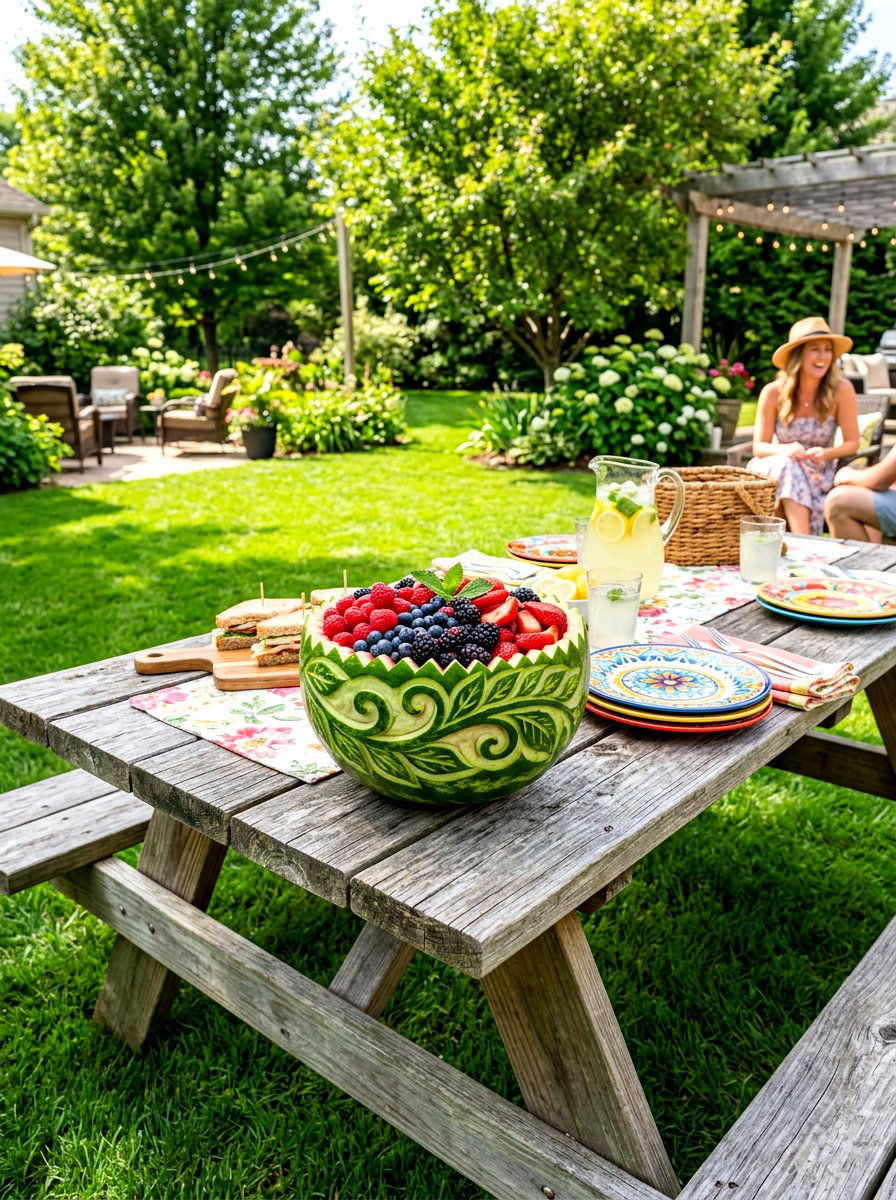 Watermelon fruit bowl - 30 summer table centerpiece ideas