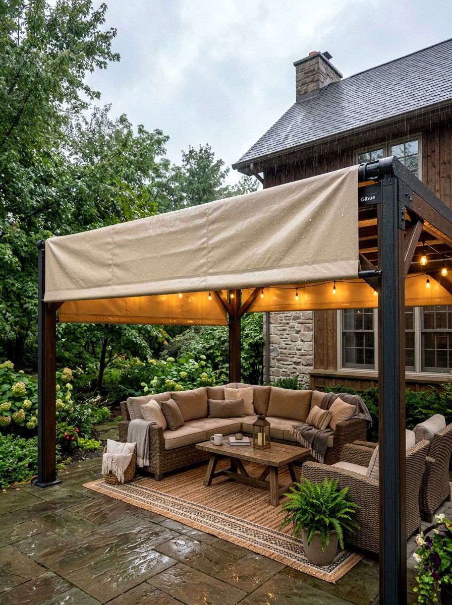 Waterproof Vinyl Retractable Cover - 30 retractable pergola shade ideas