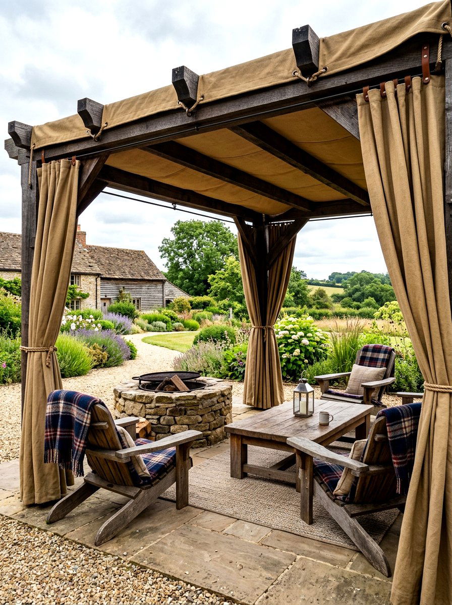 Waterproof canvas drapes - 30 pergola curtain ideas