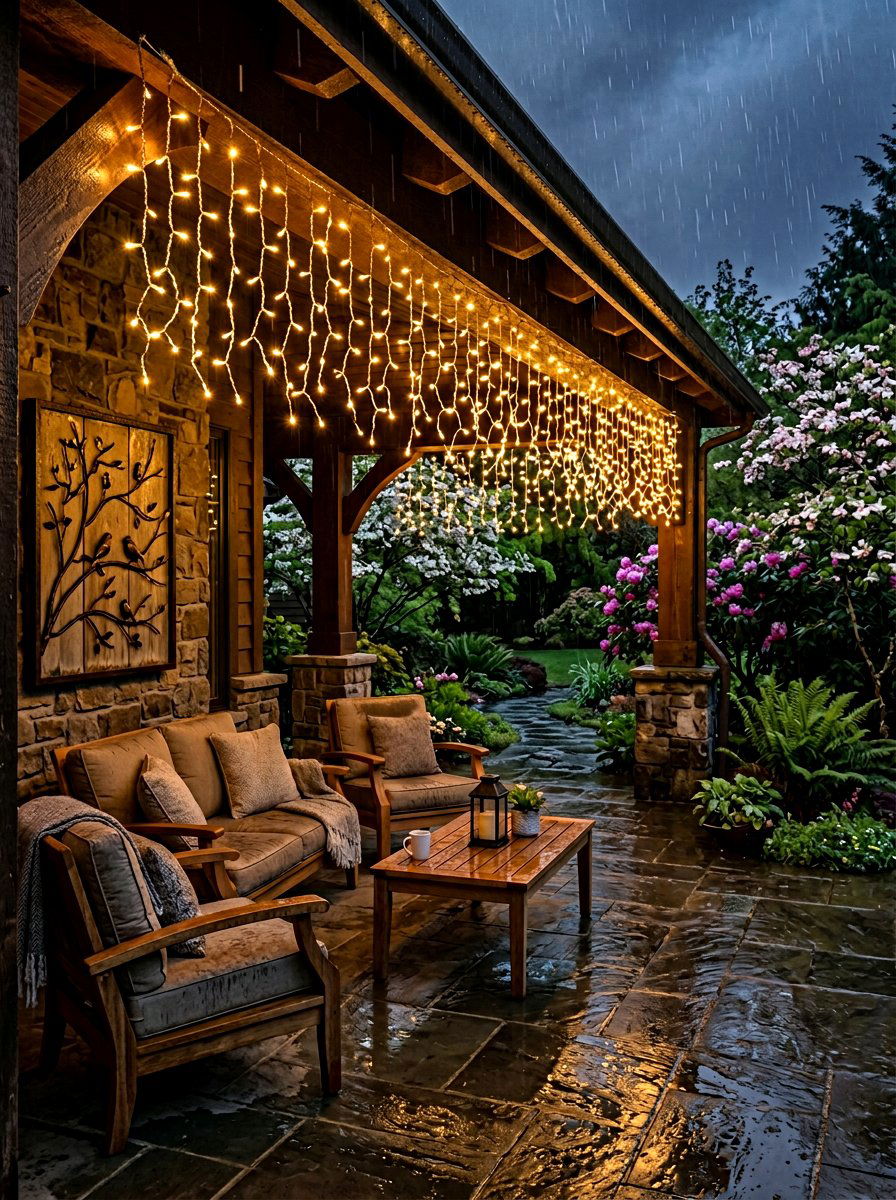Waterproof curtain string light - 30 patio curtain string light ideas