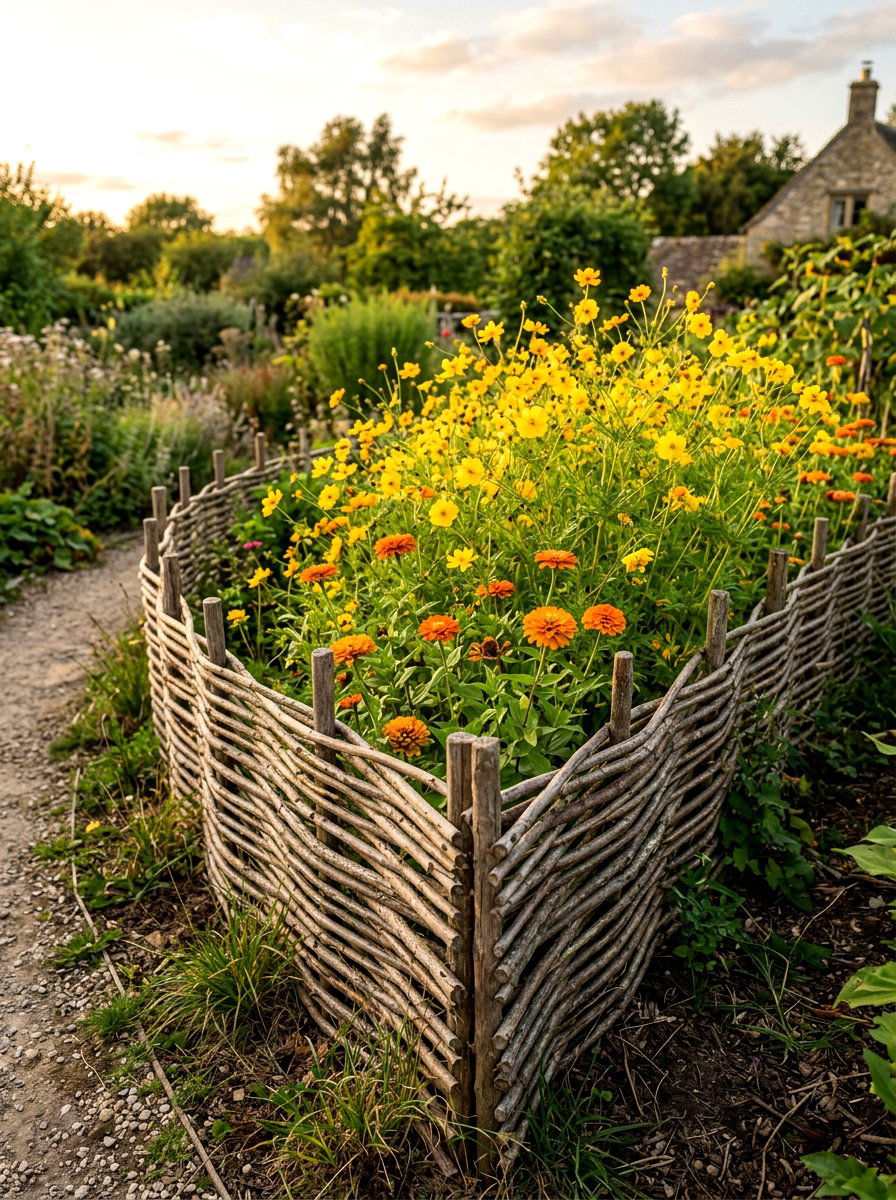 Wattle Fence Flower Bed - 30 budget flower bed ideas