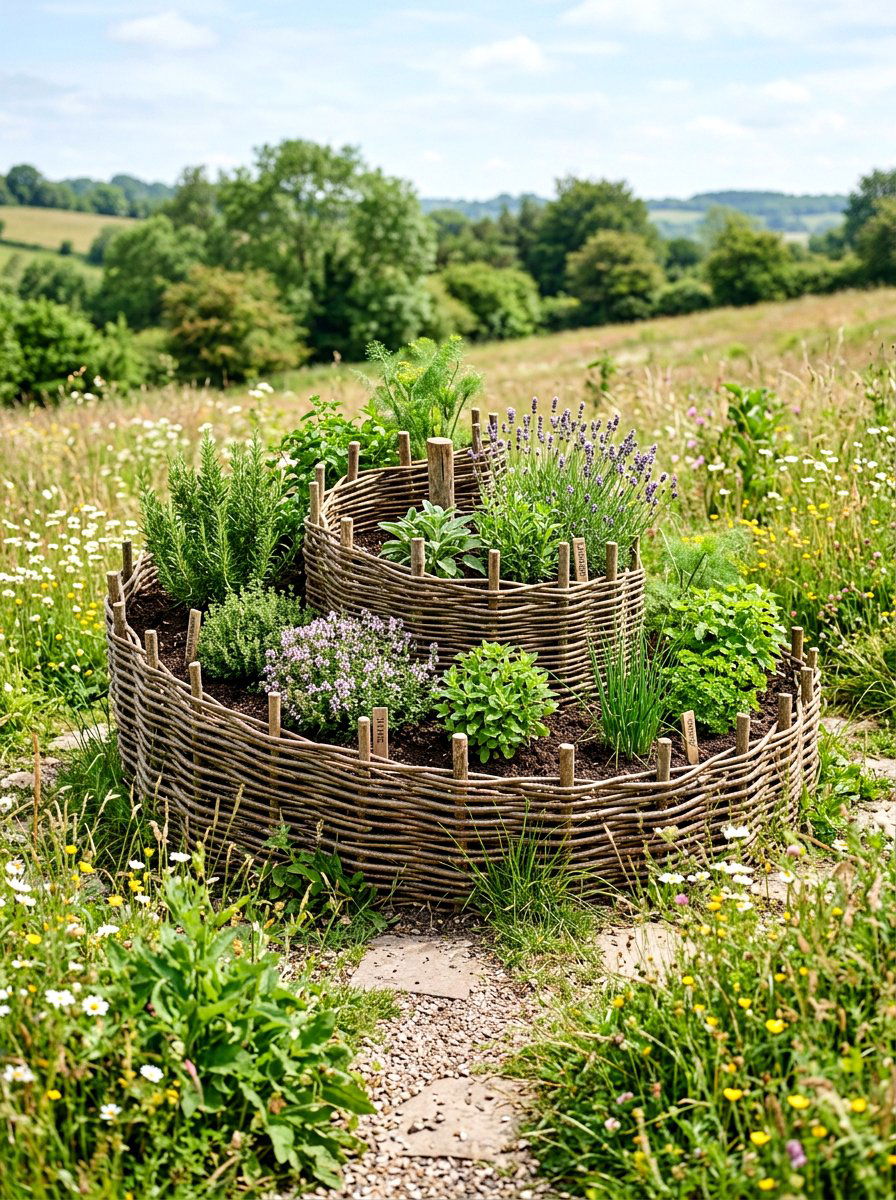 Wattle herb spiral - 30 raised herb spiral ideas