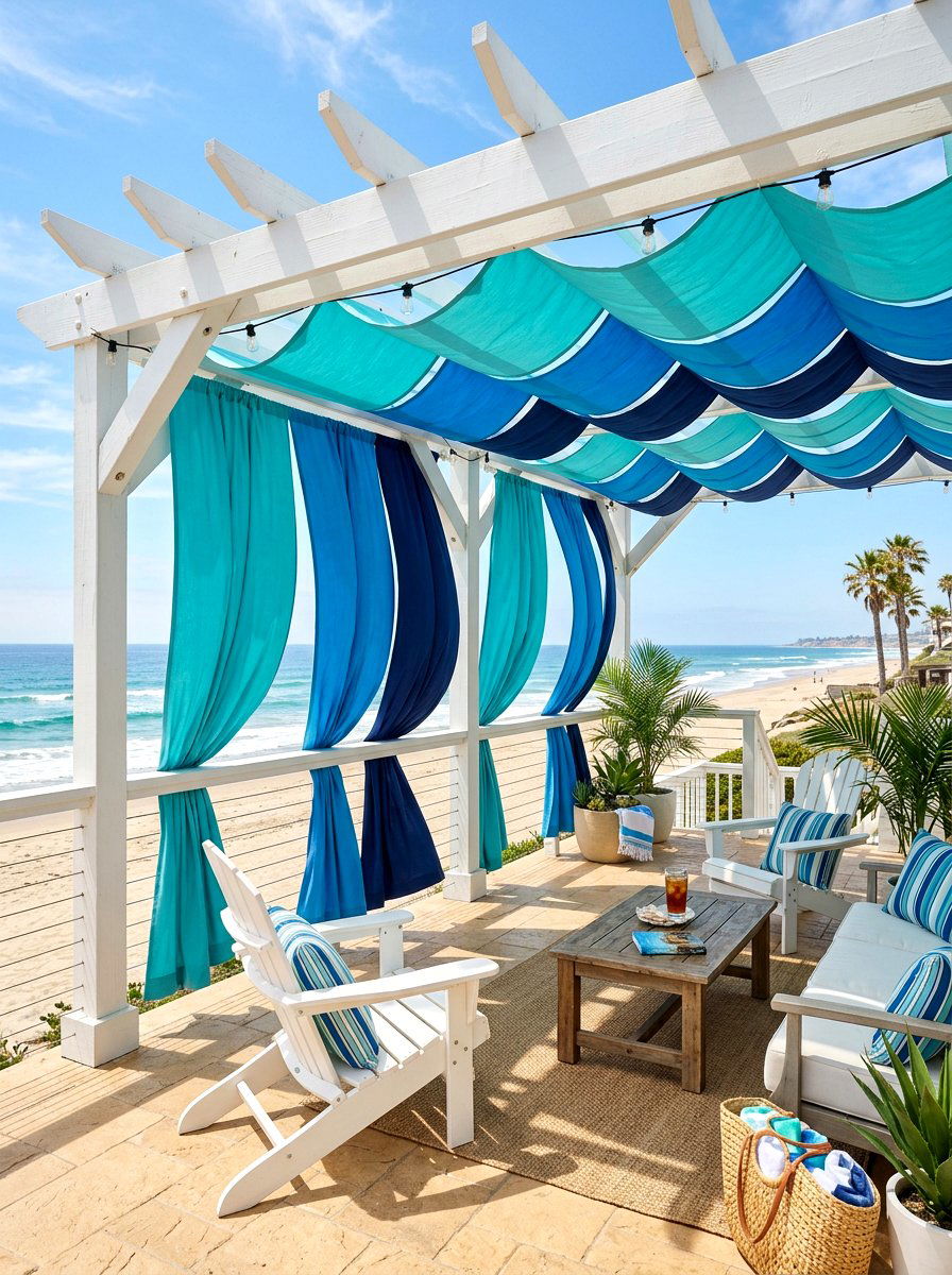 Wave Style Fabric Panels - 30 retractable pergola shade ideas