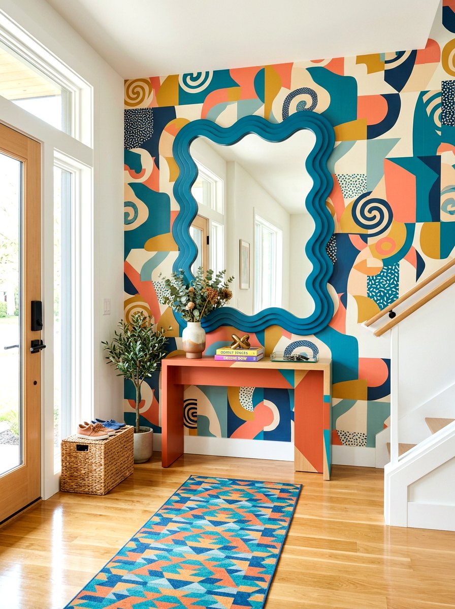Wavy Entryway Mirror - 30 dopamine entryway ideas