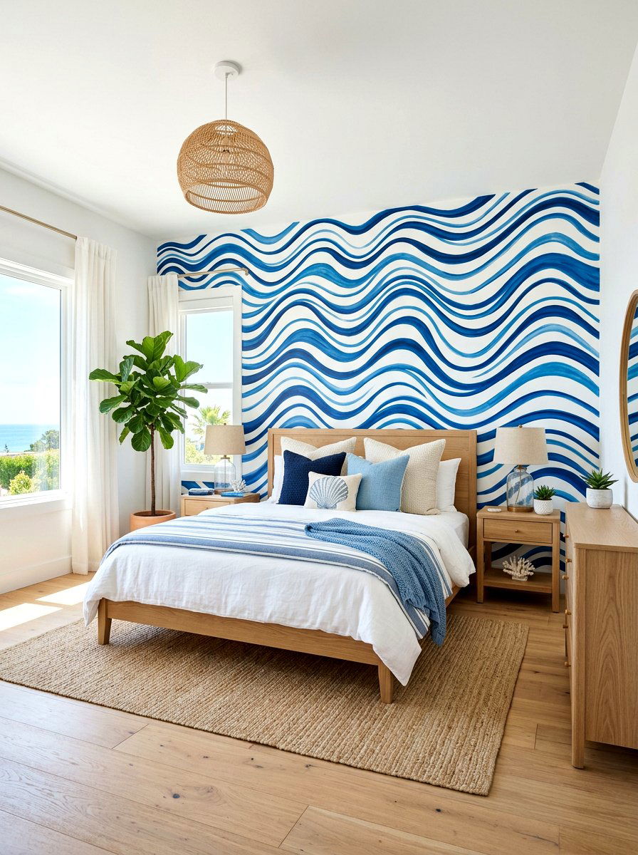 Wavy Line Headboard Wall - 30 painted headboard wall ideas
