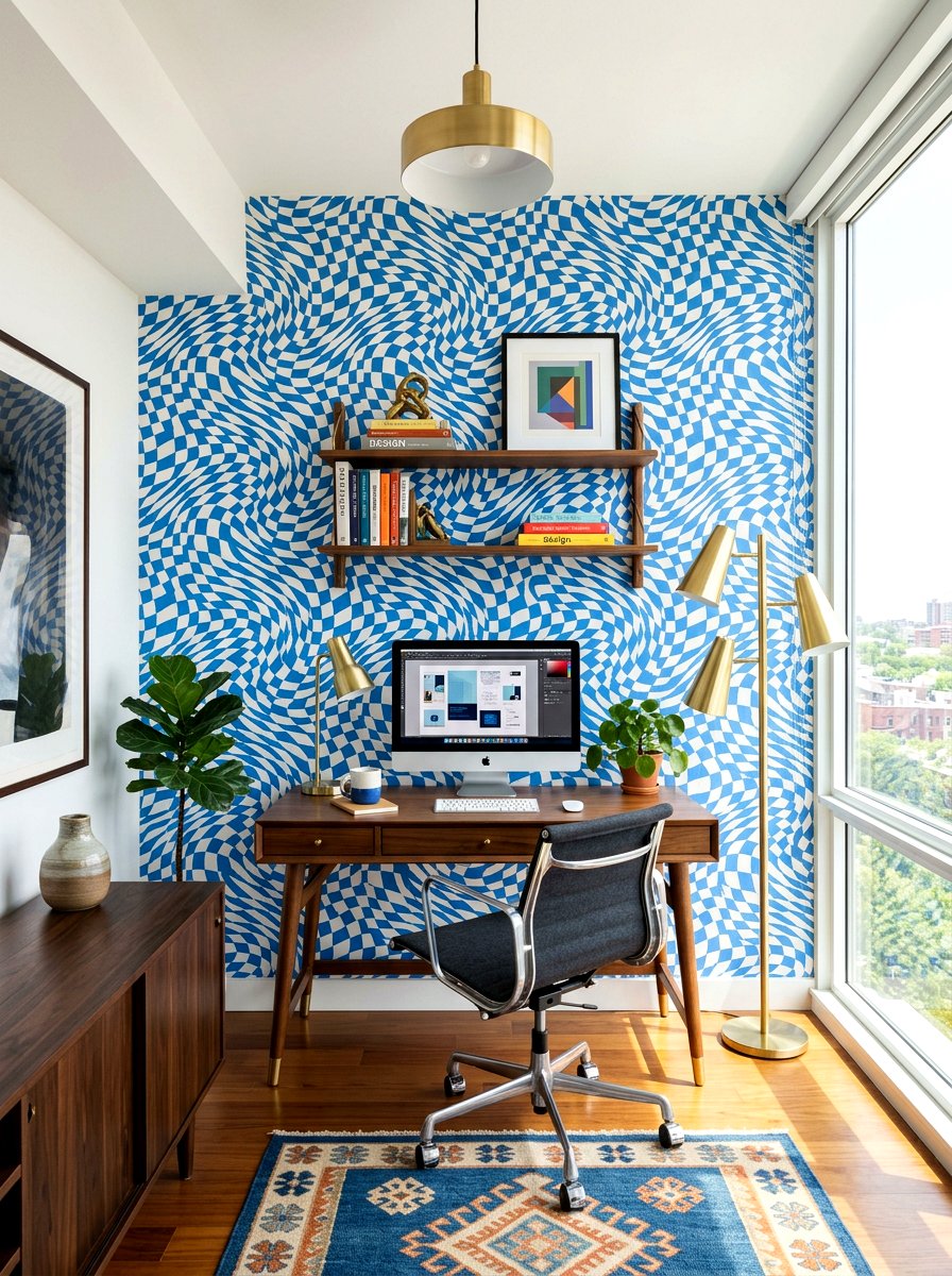 Wavy checkerboard pattern wallpaper - 30 checkerboard decor ideas
