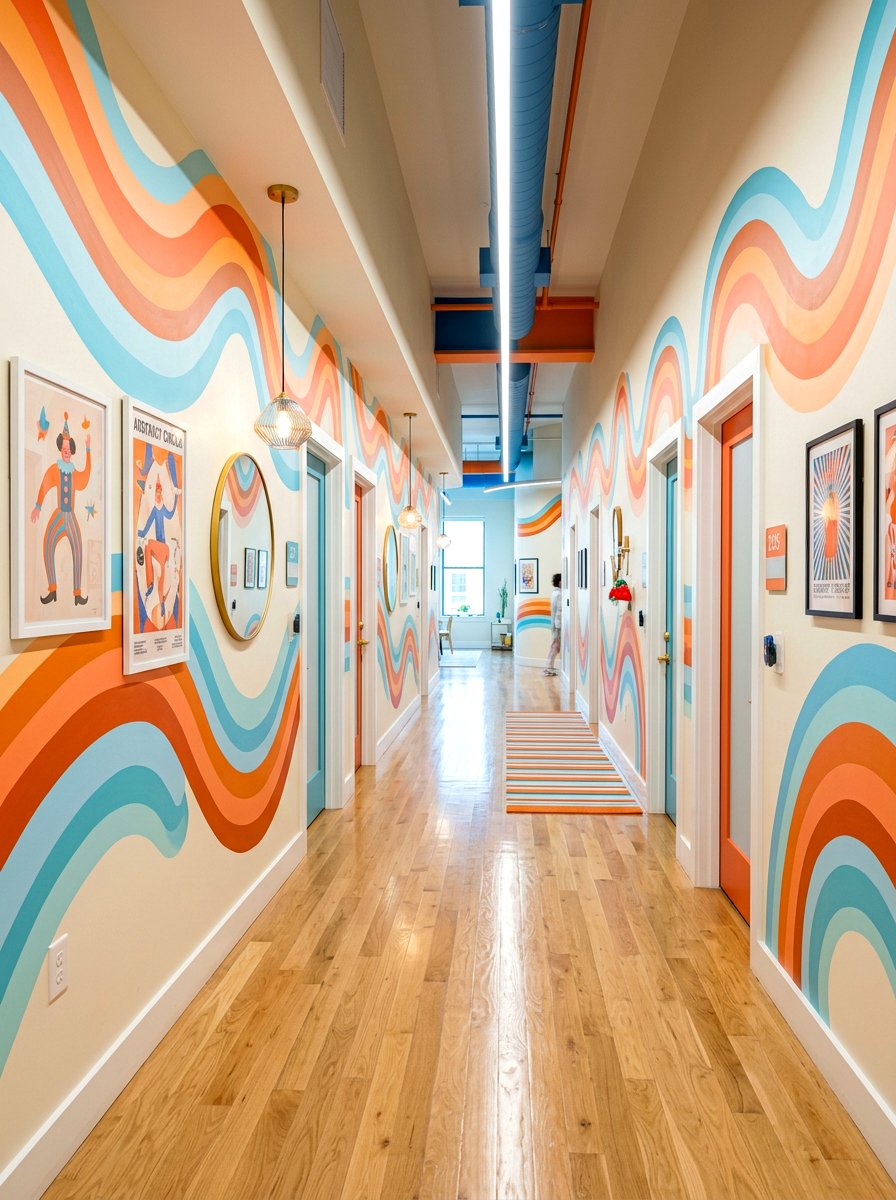 Wavy stripe hallway design - 30 circuscore home decor ideas