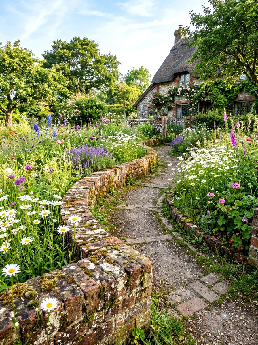 Weathered Brick Cottage Border - 30 brick border front yard ideas