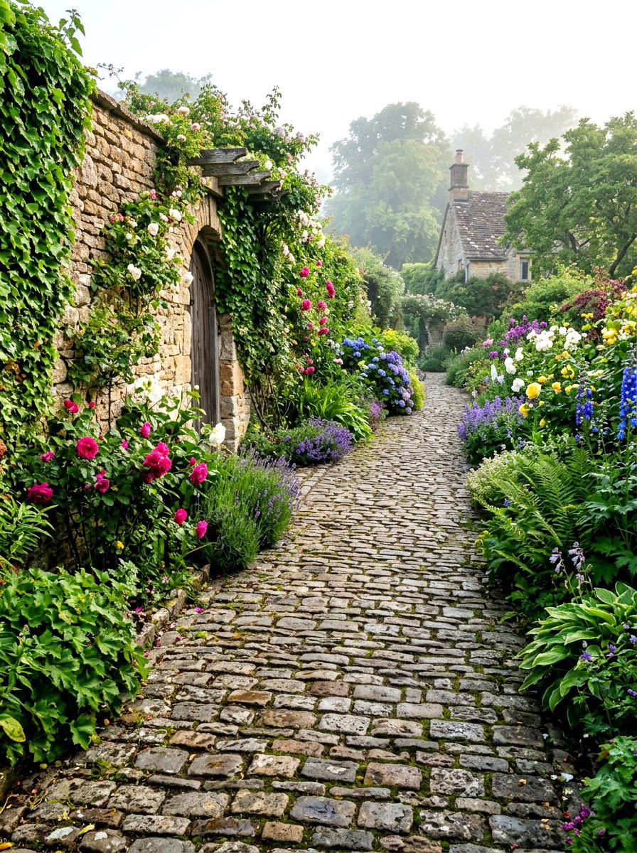 Weathered Cobblestone Path - 30 stepping pad lawn ideas