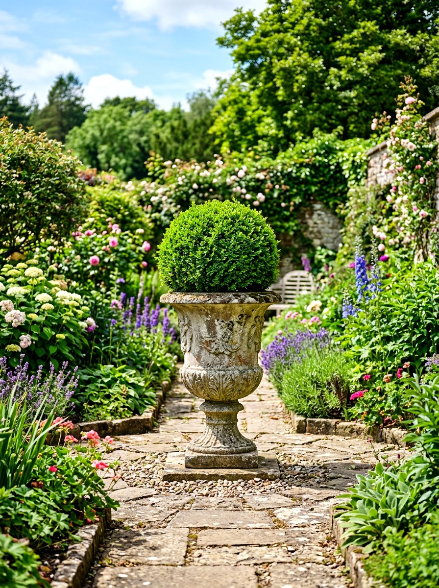 Weathered Concrete Urn - 30 rustic container garden ideas