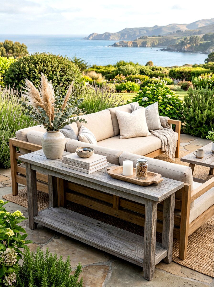 Weathered Gray Console - 30 outdoor buffet table ideas
