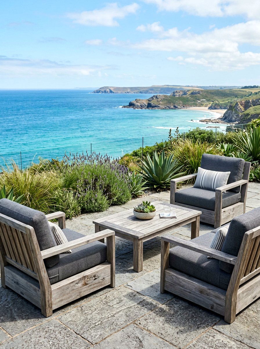 Weathered Gray Teak Lounge - 30 warm wood patio lounge ideas