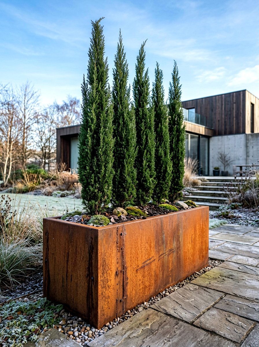 Weathered Metal Planter - 30 winter garden ideas