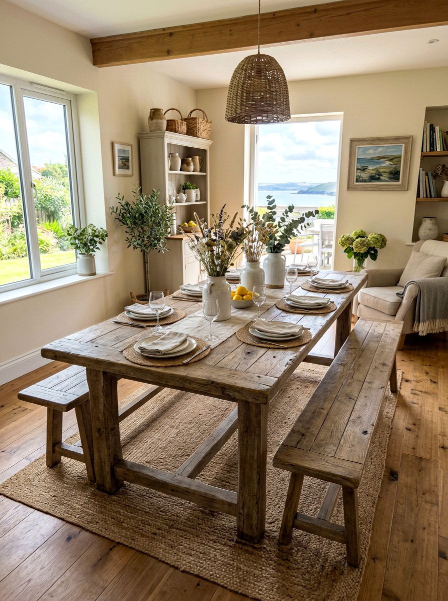 Weathered Oak Dining Table - 30 coastal dining room ideas