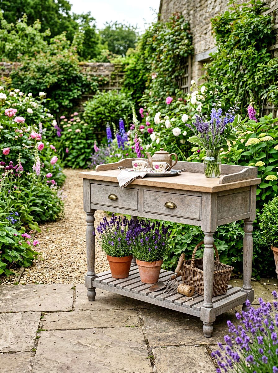 Weathered Oak Garden Server - 30 outdoor sideboard ideas