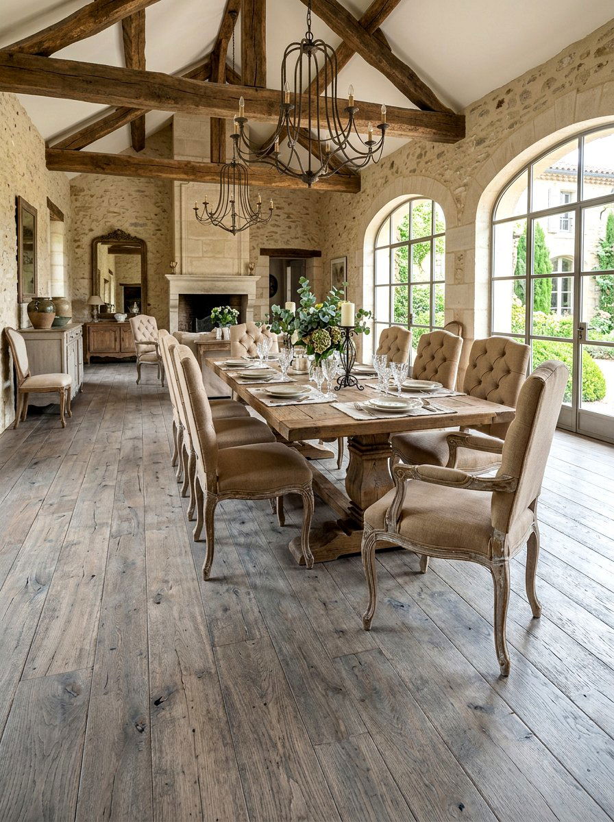 Weathered Oak Wood Flooring - 30 French country dining room decor ideas