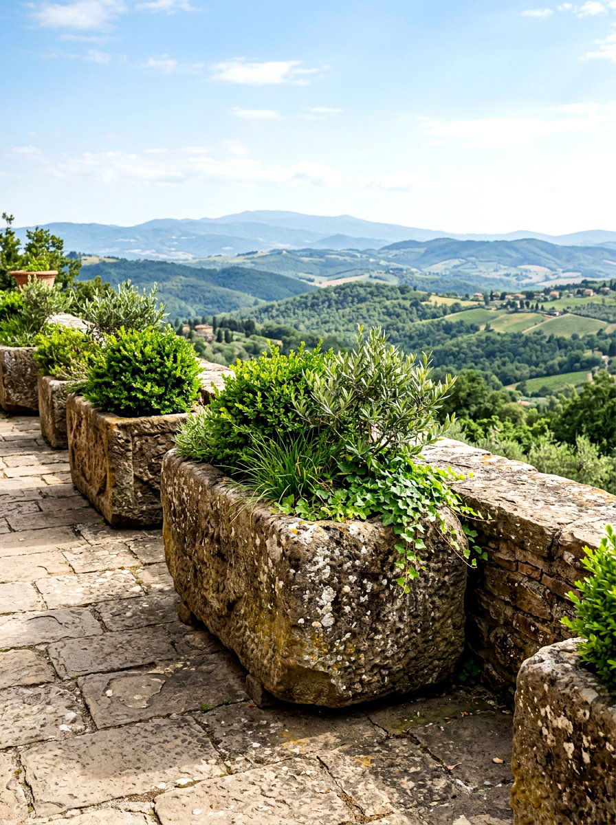 Weathered Stone Planter - 30 Tuscan courtyard ideas