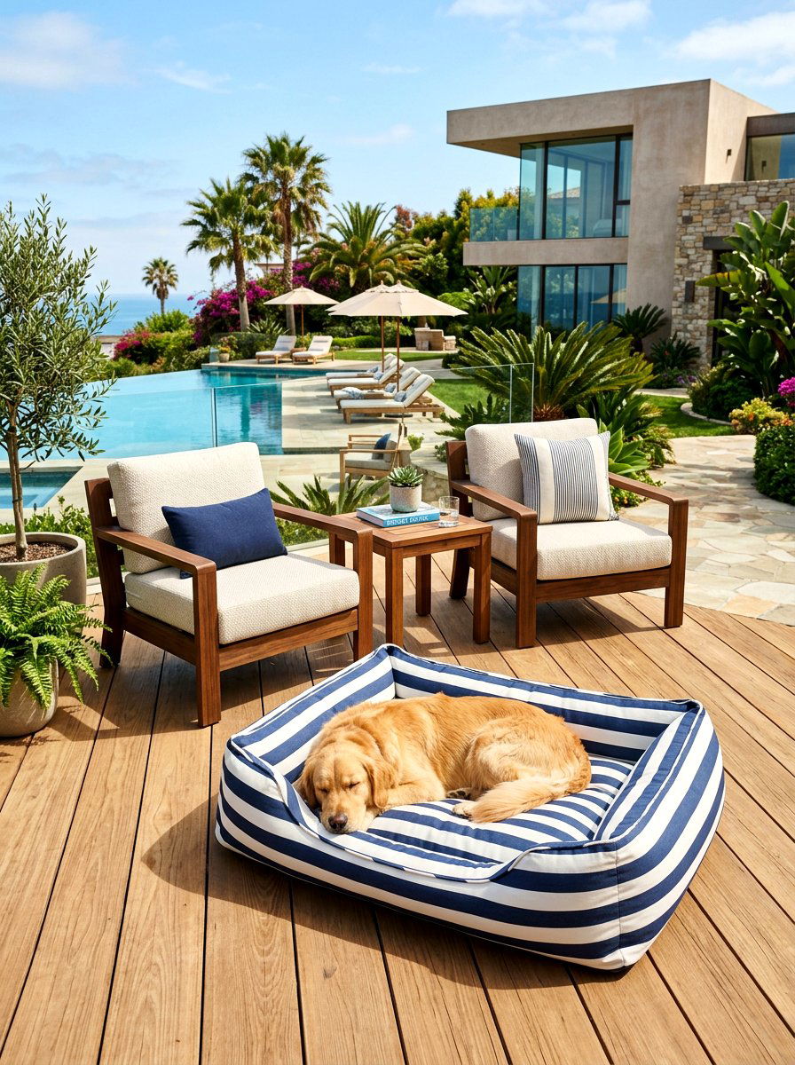Weatherproof Dog Bed - 30 dog friendly patio ideas
