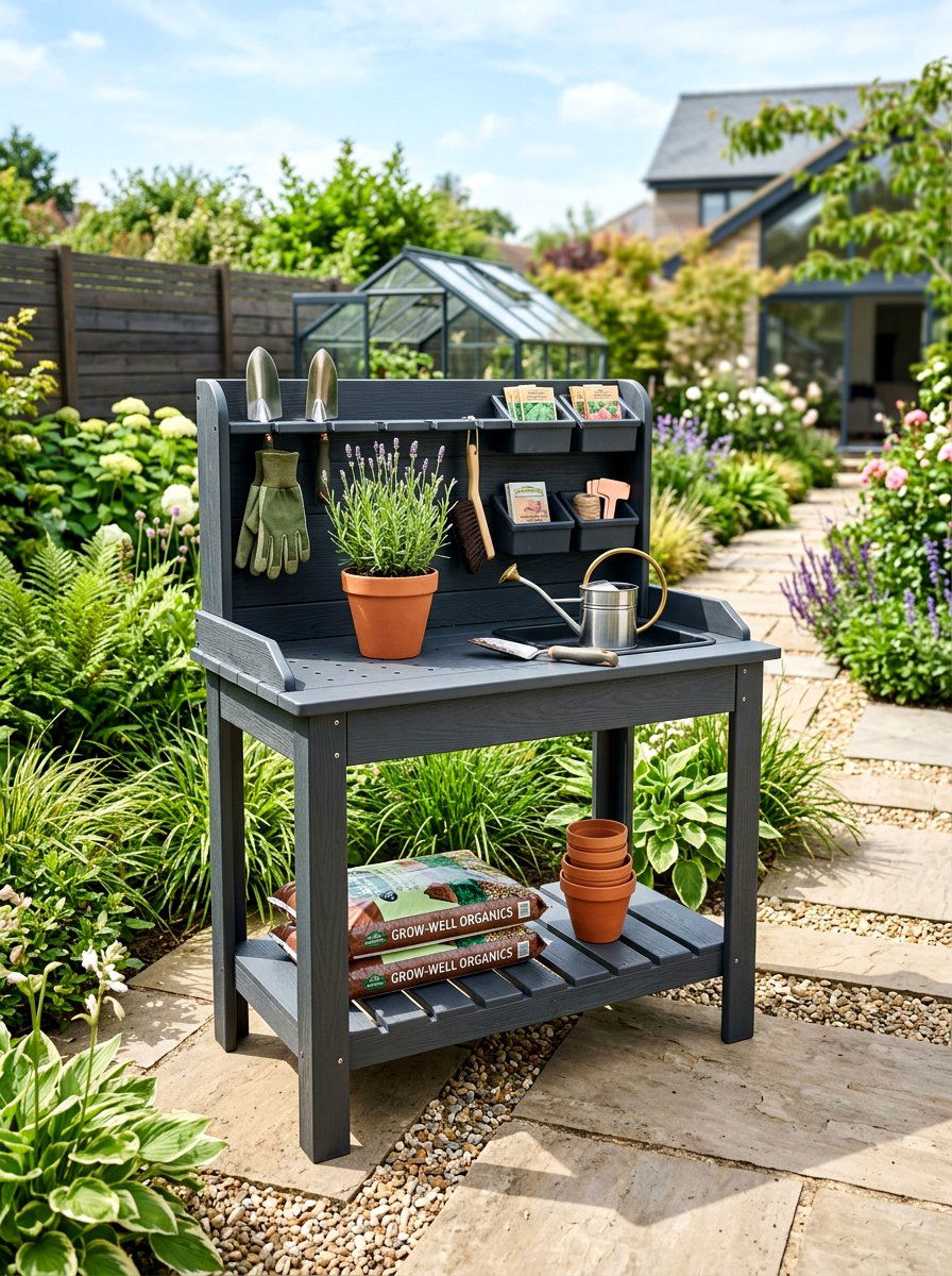 Weatherproof Resin Potting Table - 30 garden workstation ideas
