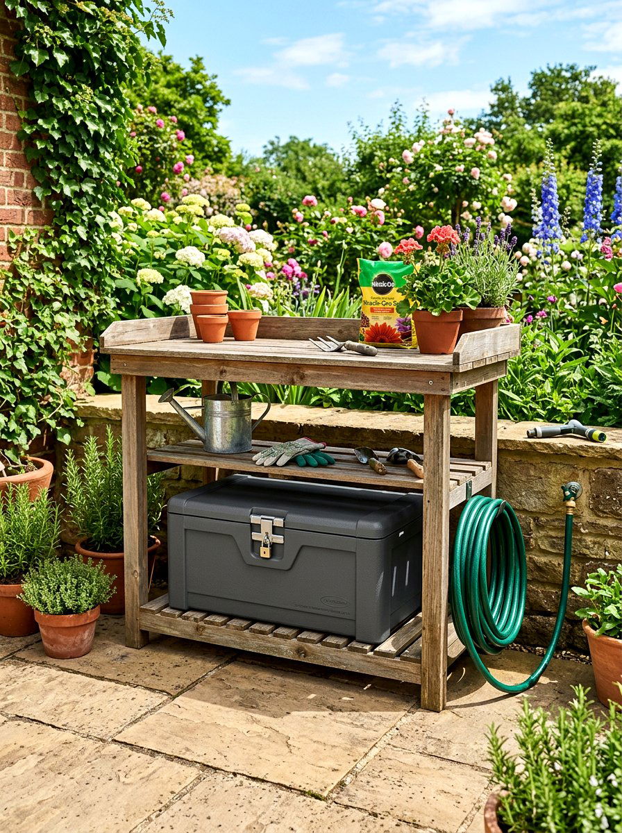 Weatherproof Storage Box - 30 potting bench storage ideas