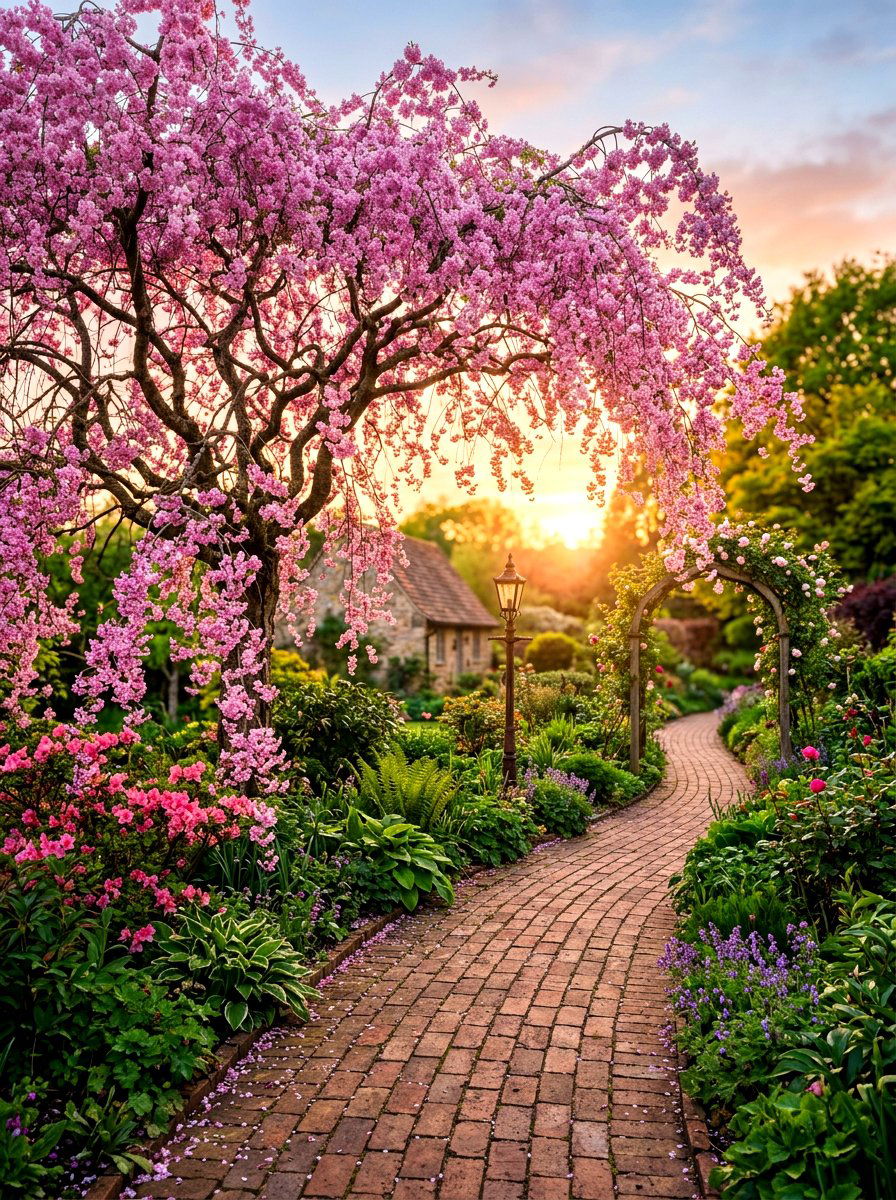 Weeping Cherry Tree Walkway - 30 ornamental tree landscaping ideas