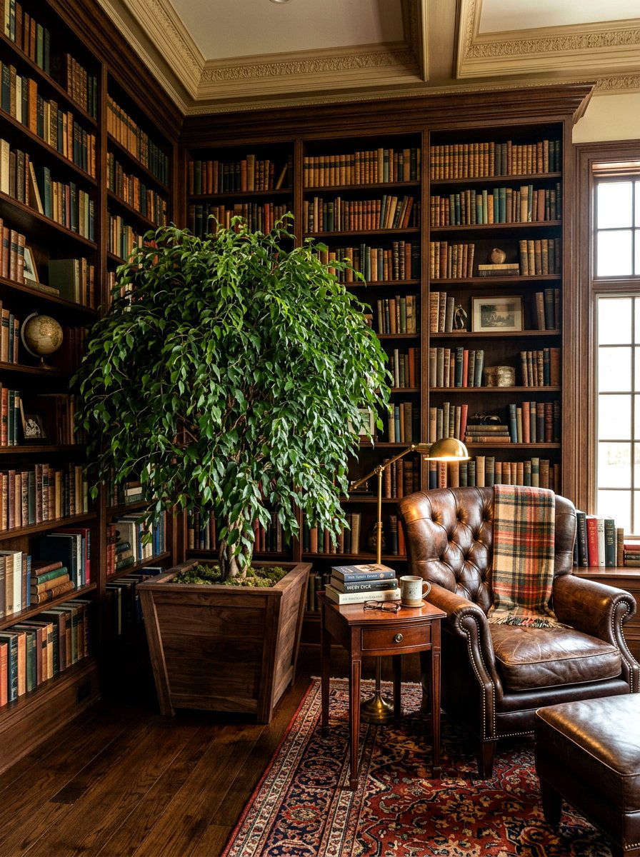 Weeping Fig Library - 30 indoor tree corner ideas