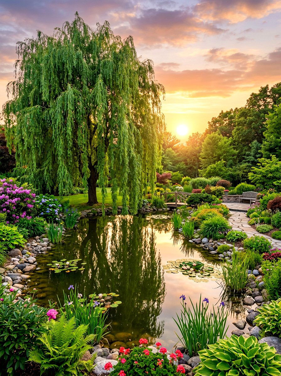 Weeping Willow Water Feature - 30 ornamental tree landscaping ideas