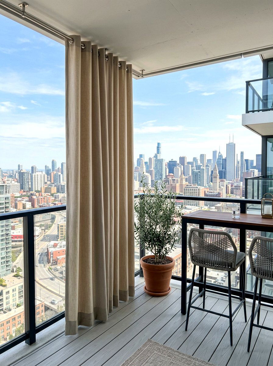Weighted Bottom Outdoor Curtains - 30 balcony privacy curtain ideas
