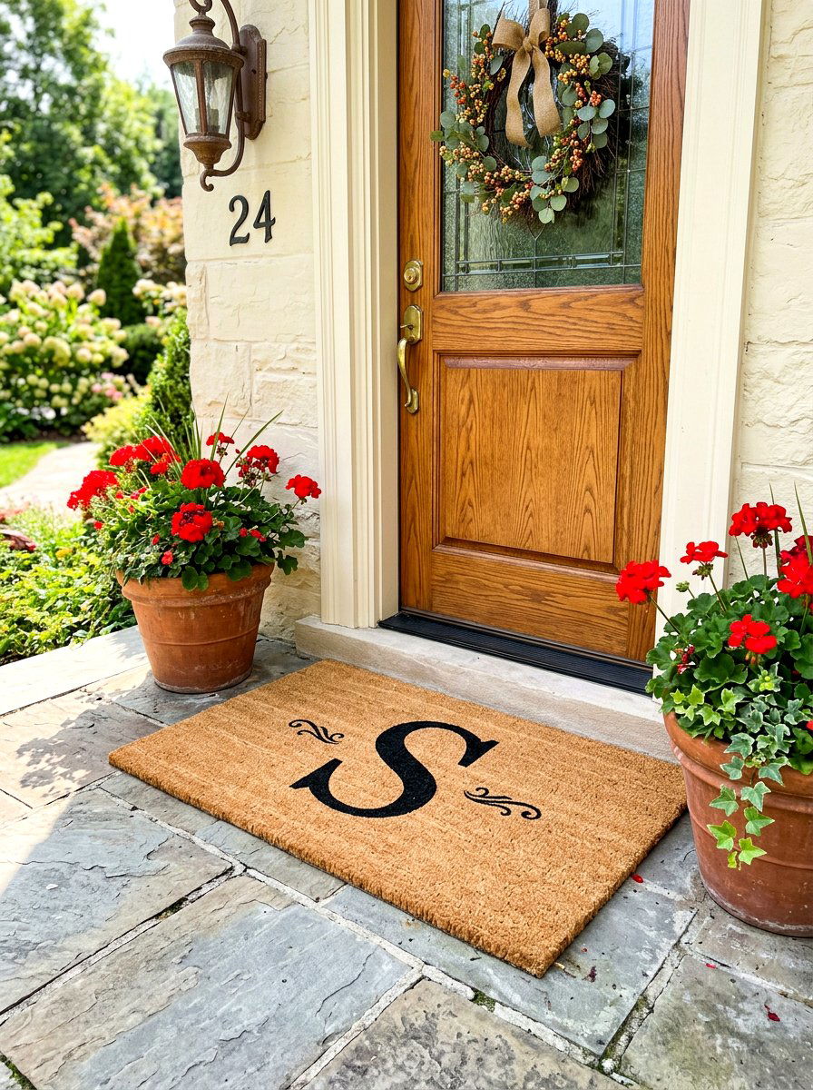 Welcome Mat With Monogram - 30 townhouse stoop ideas