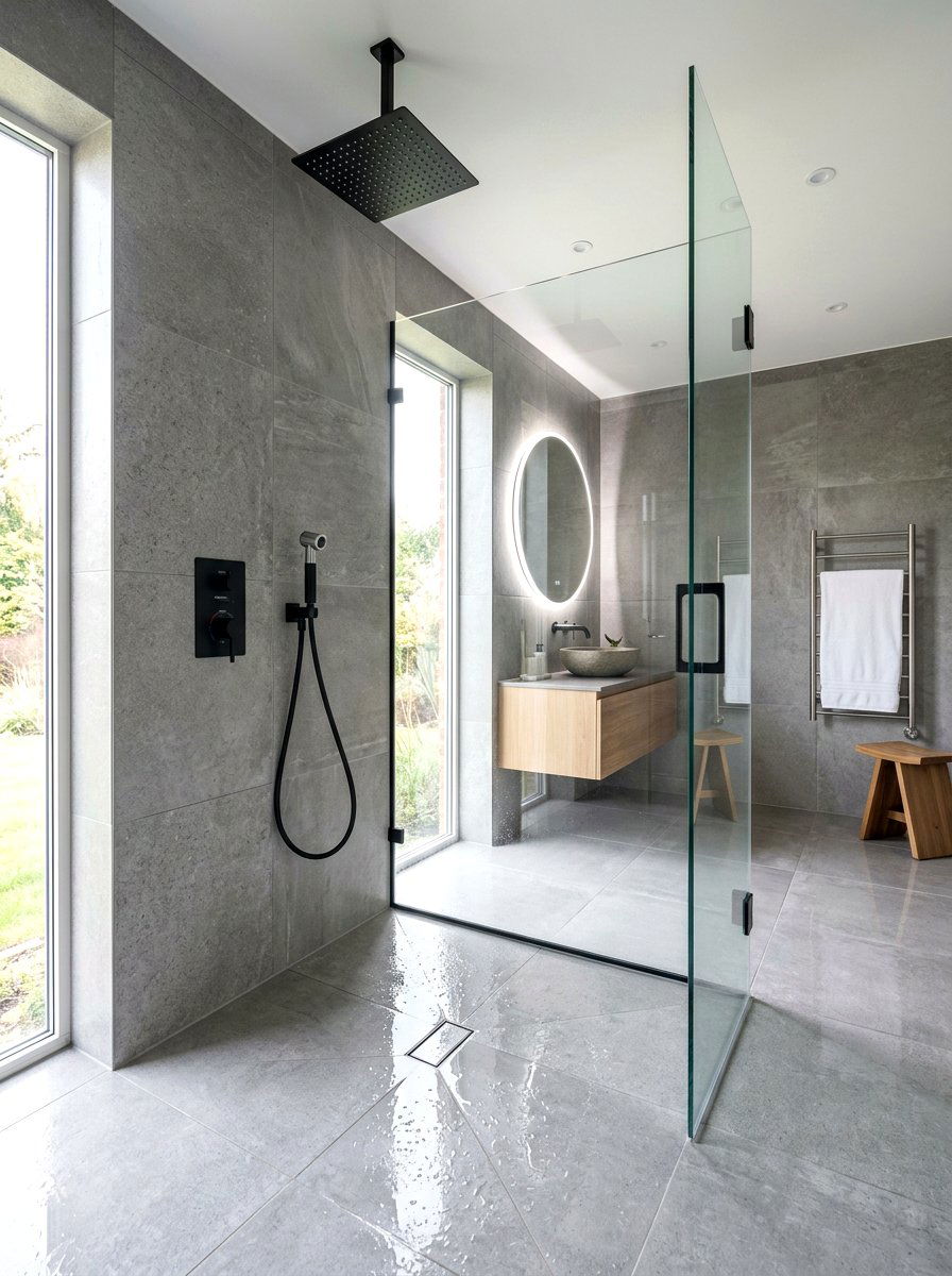 Wet room with cold shower - 30 contrast therapy bathroom ideas