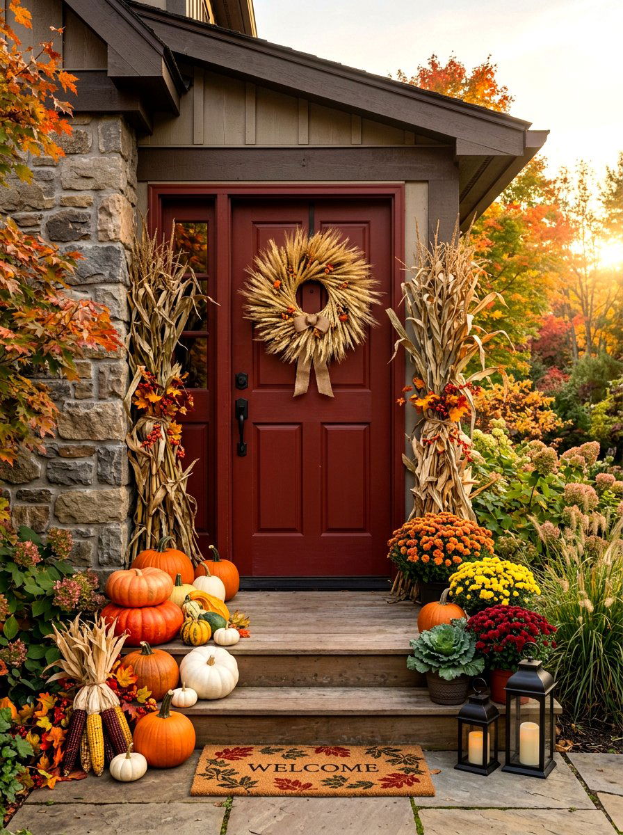 Wheat wreath for front door - 30 exterior wreath display ideas