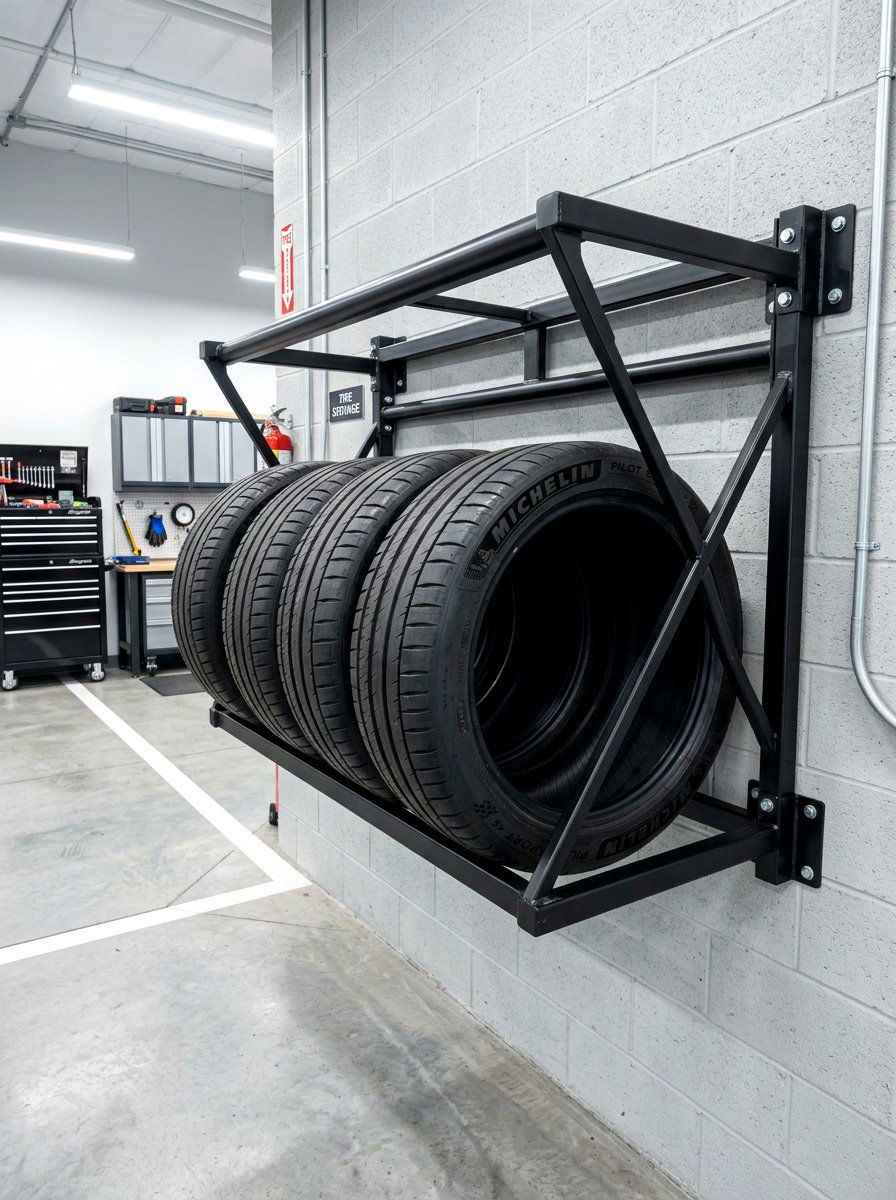 Wheel and tire wall rack - 30 garage wall storage ideas