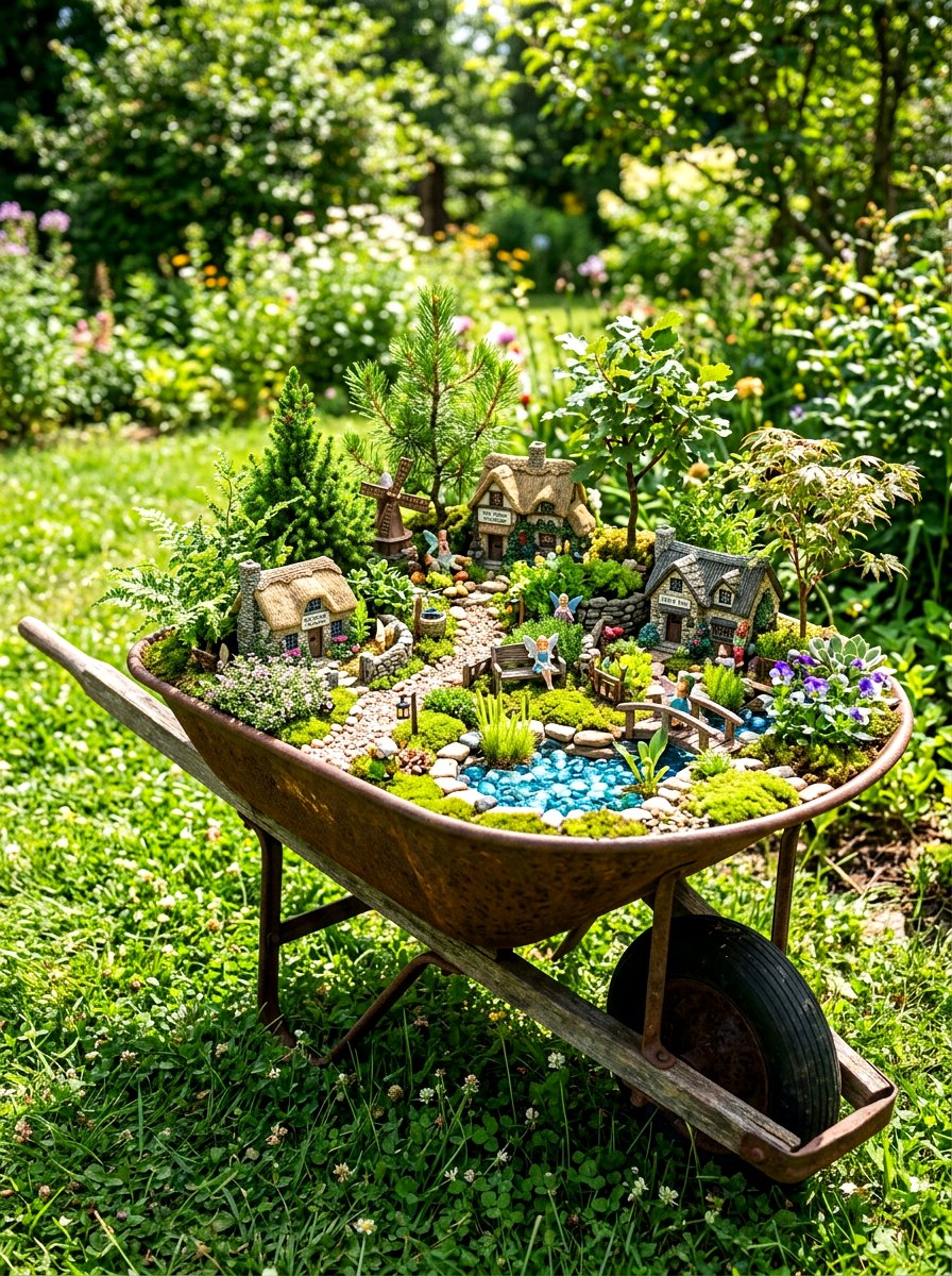 Wheelbarrow Fairy Garden - 30 miniature fairy garden ideas