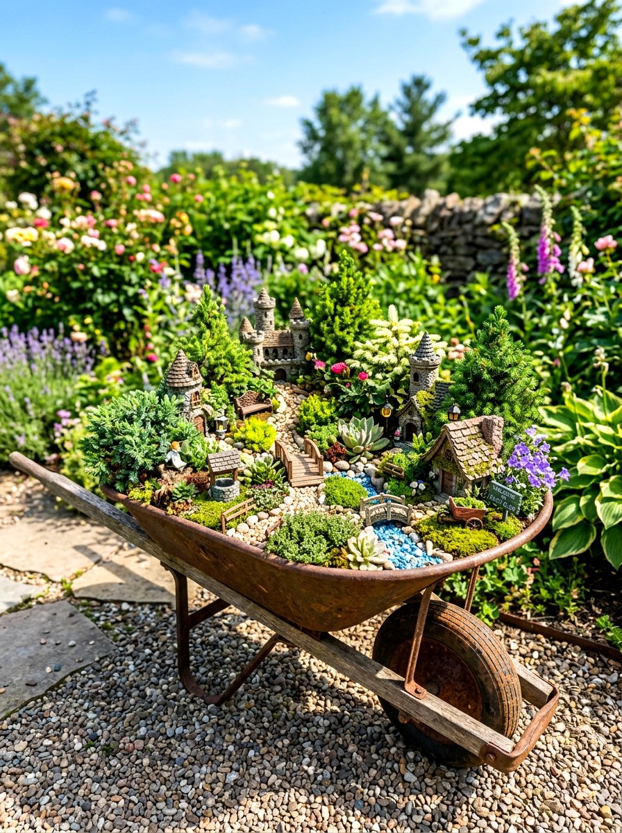 Wheelbarrow Fairy Garden - 30 fairy garden ideas