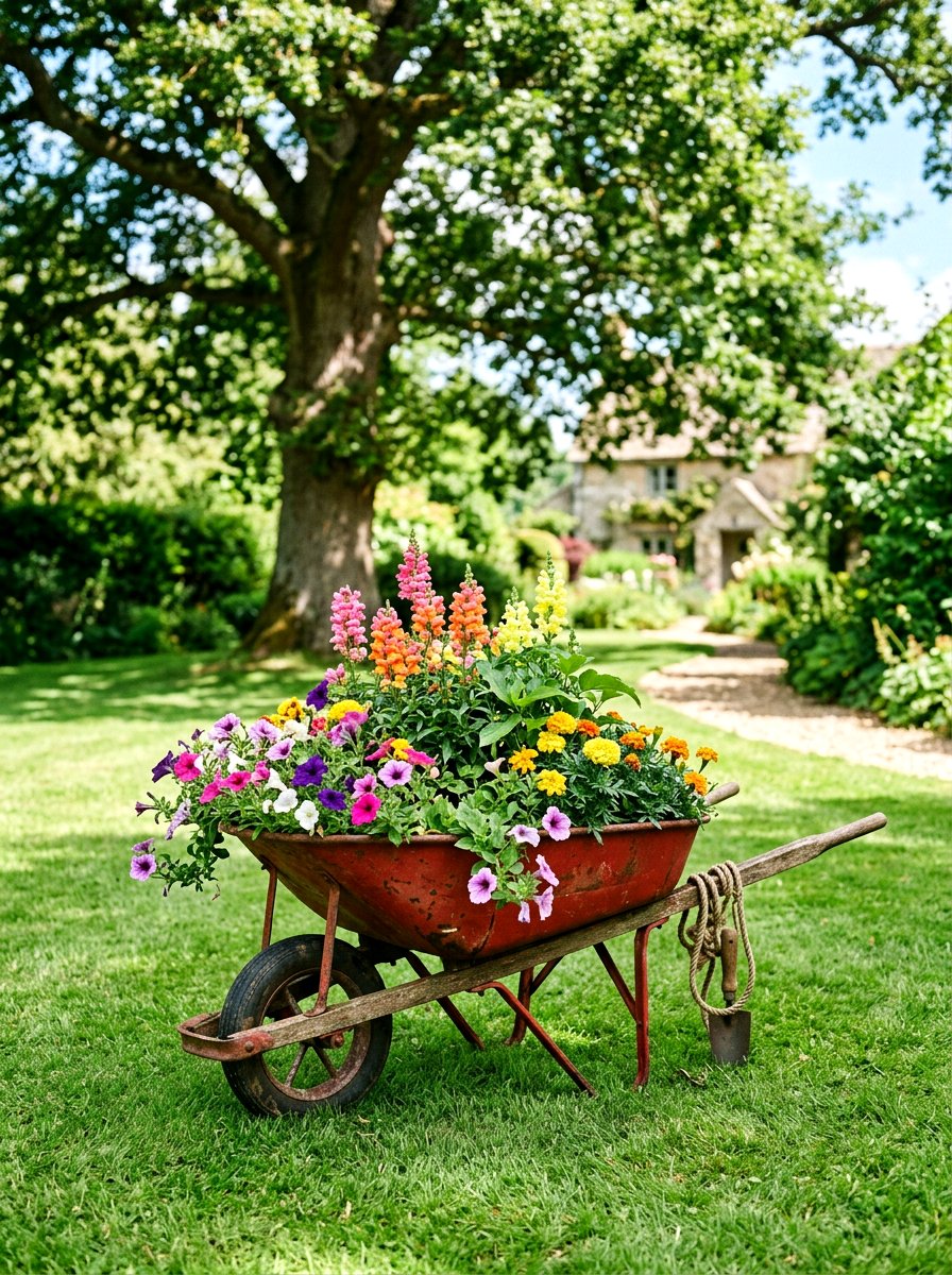 Wheelbarrow Flower Garden - 30 container garden makeover ideas