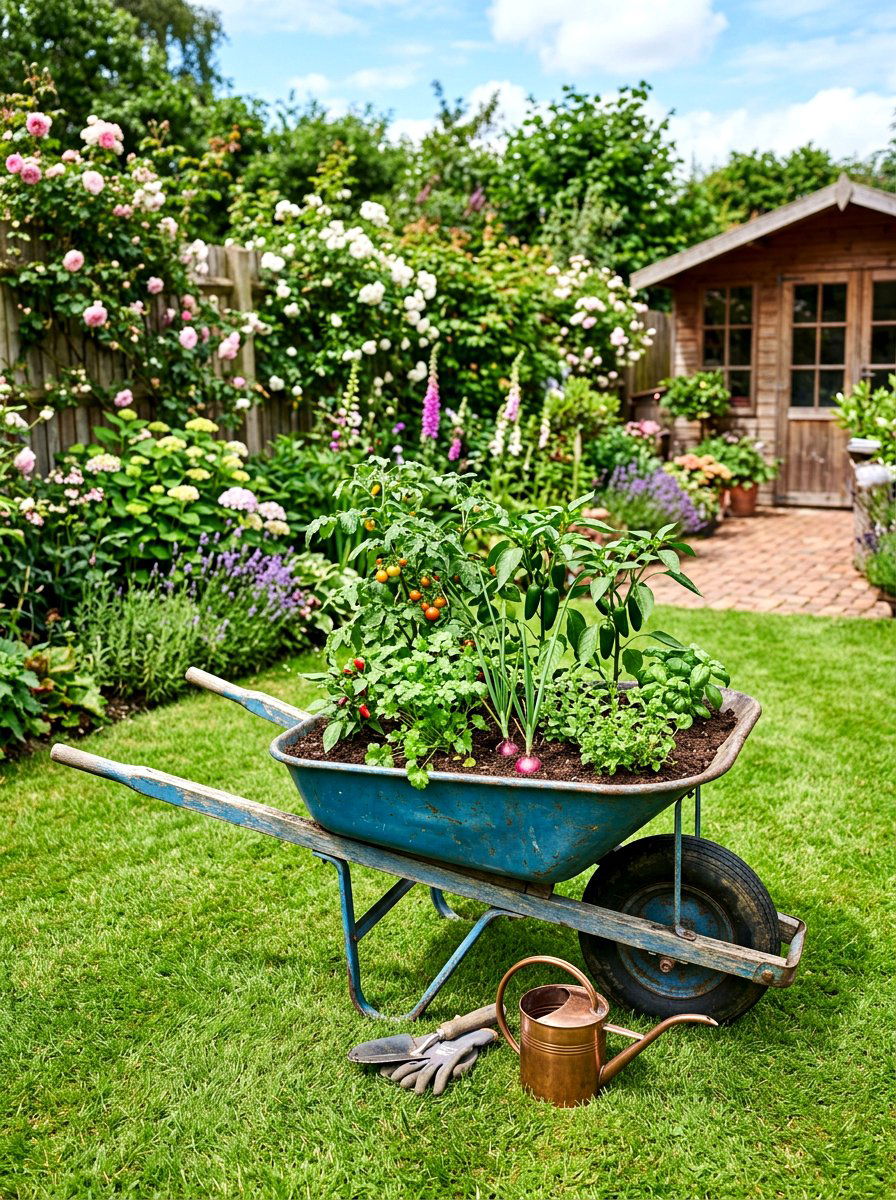 Wheelbarrow Garden Station - 30 salsa garden ideas