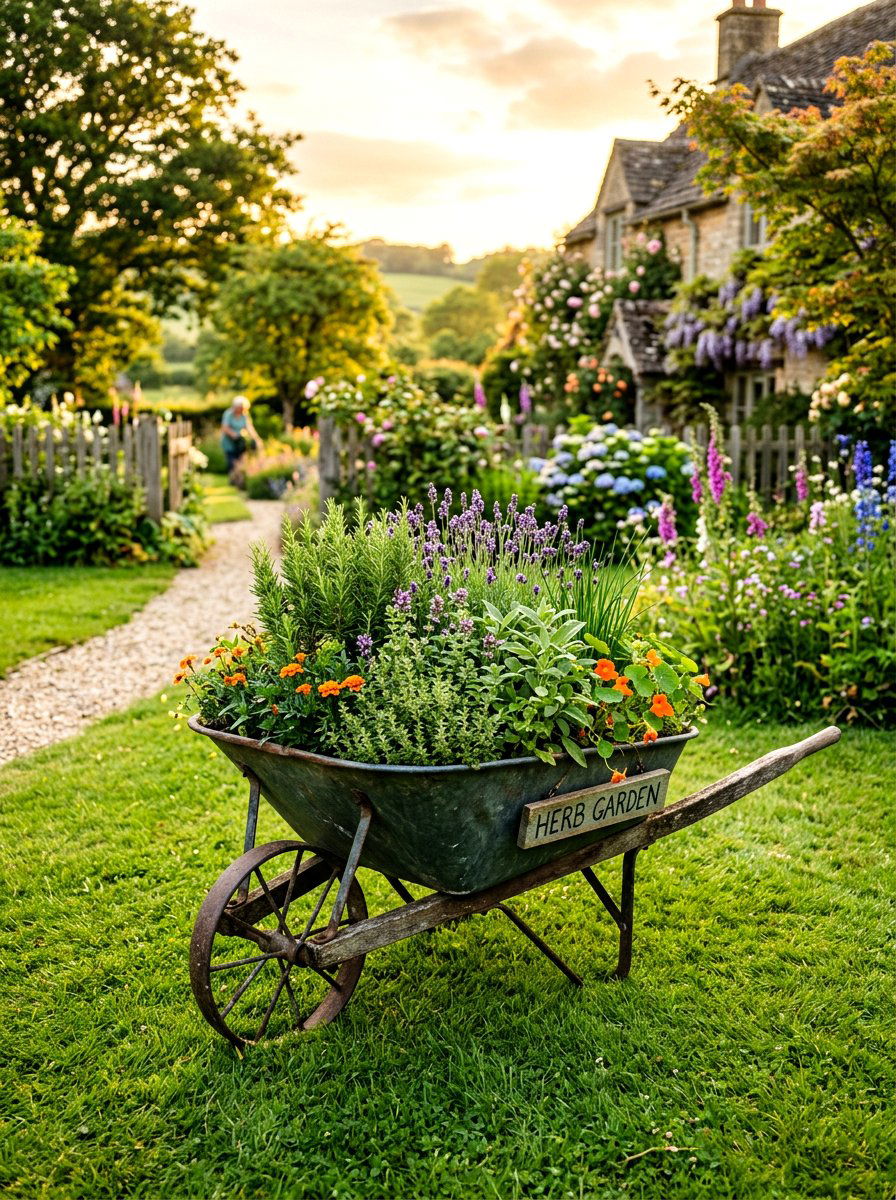 Wheelbarrow Garden - 30 herb planter ideas
