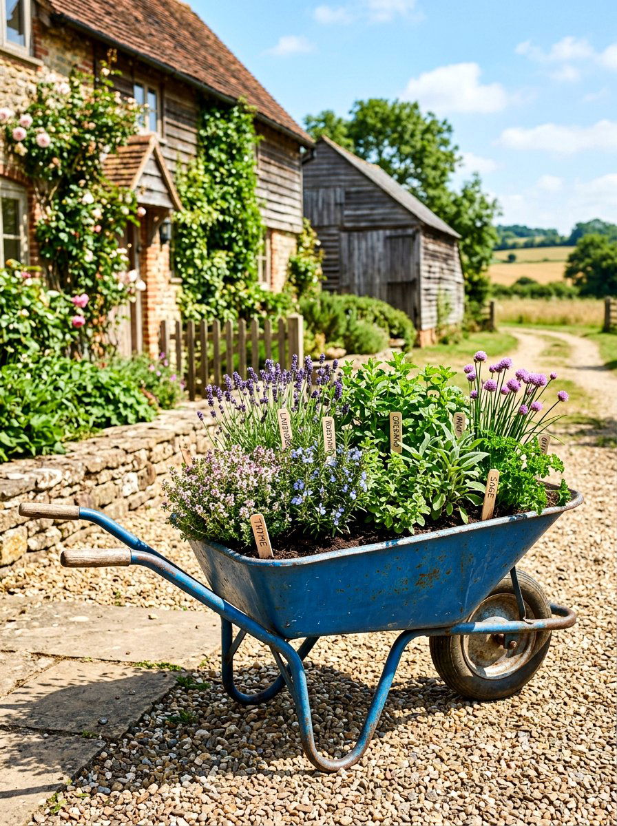 Wheelbarrow herb garden - 30 herb garden ideas