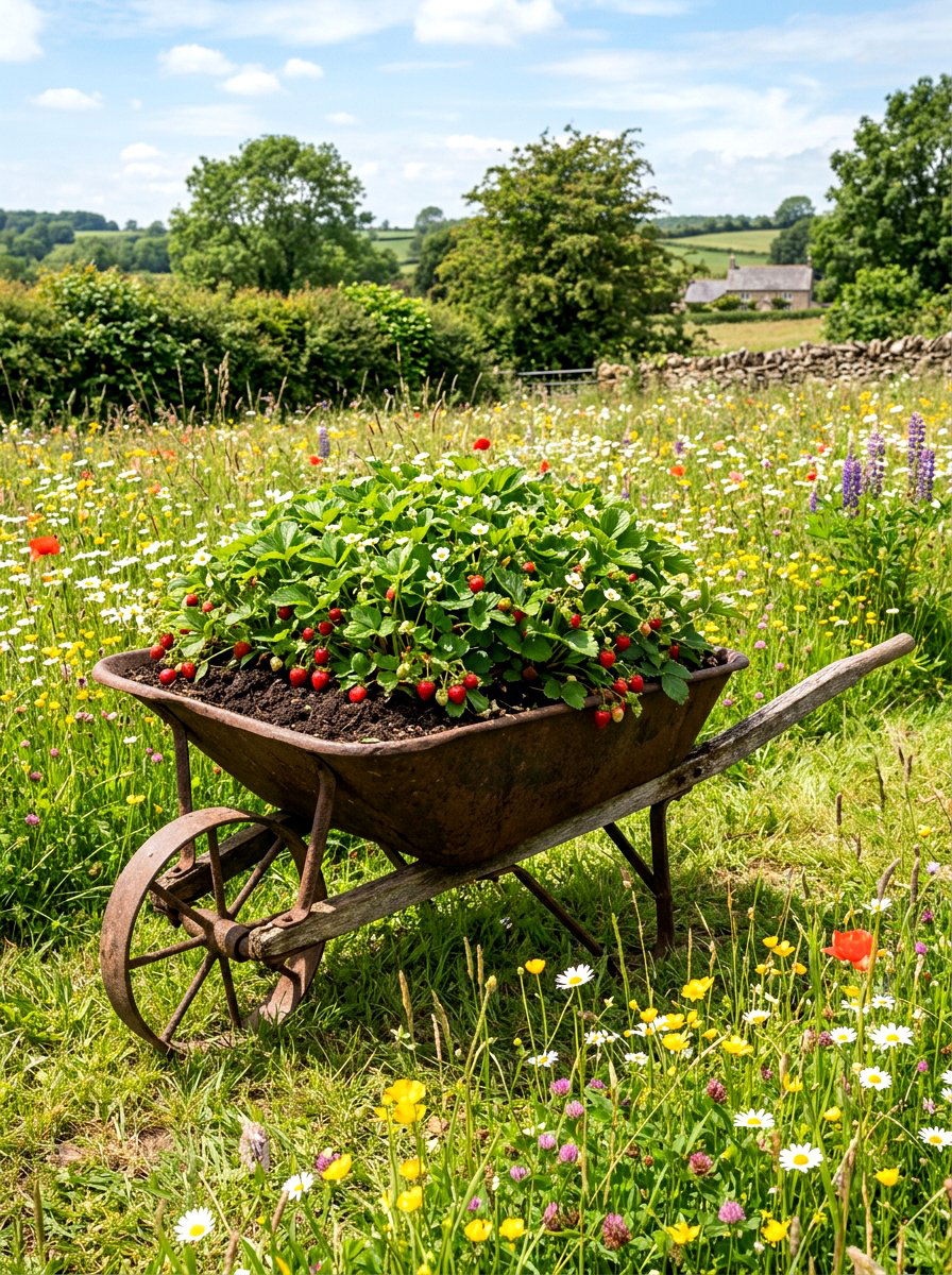 Wheelbarrow strawberry garden - 30 strawberry planter ideas