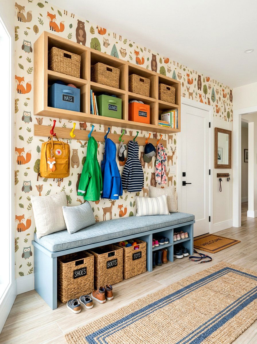 Whimsical Animal Mudroom Wallpaper - 30 mudroom wallpaper ideas