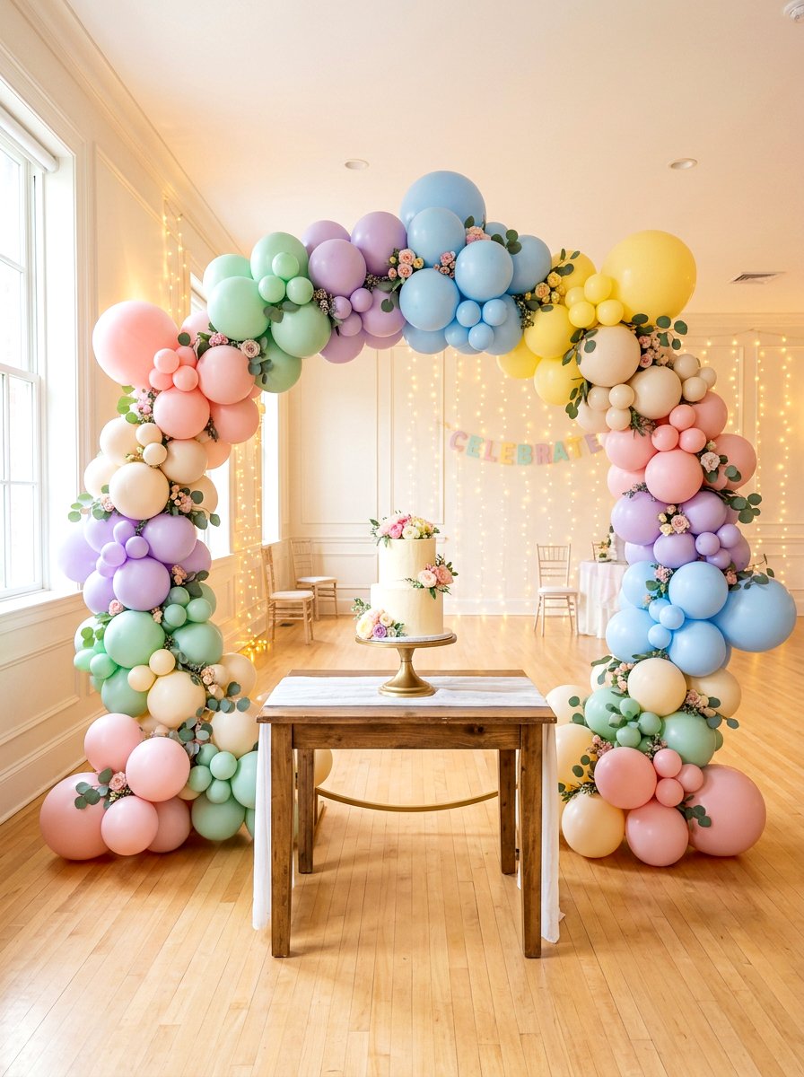Whimsical Balloon Arch - 30 cake table decor ideas