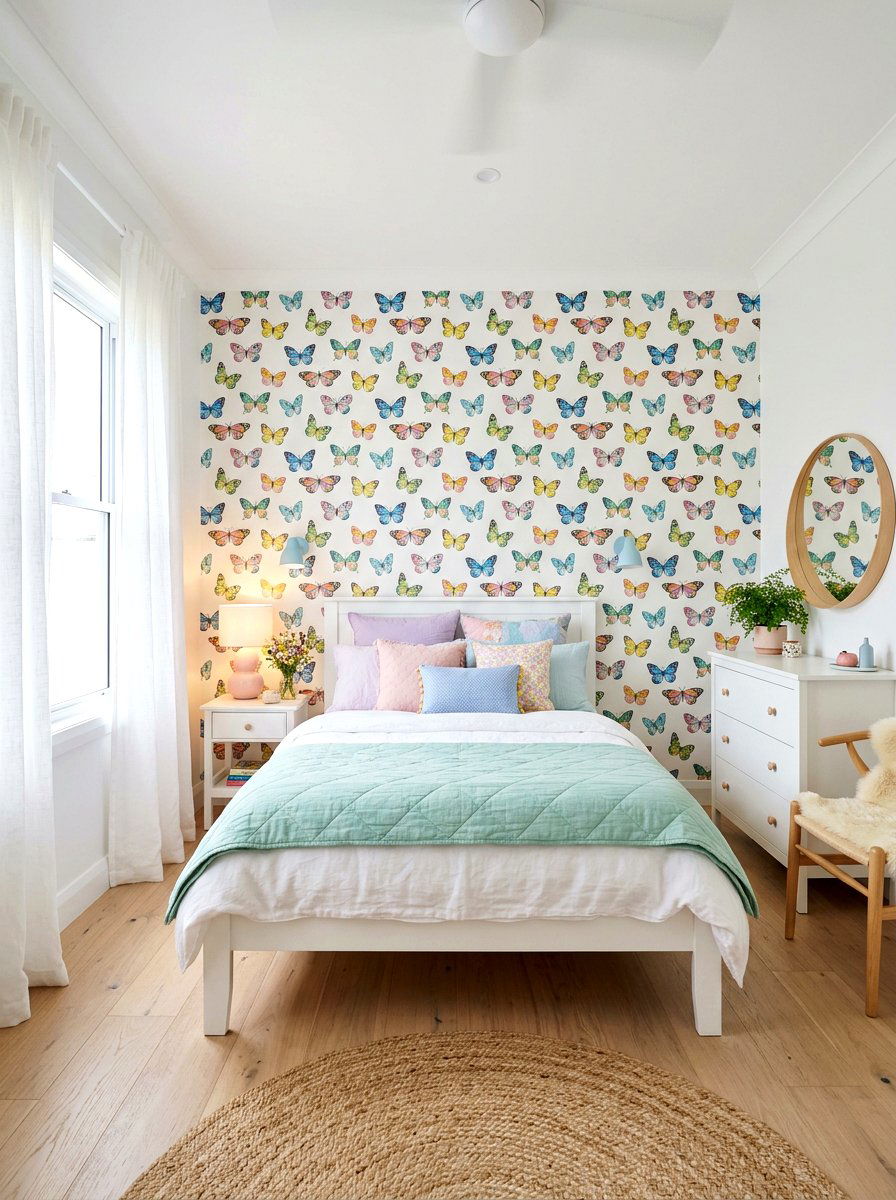 Whimsical Butterfly Wallpaper - 30 storybook bedroom ideas